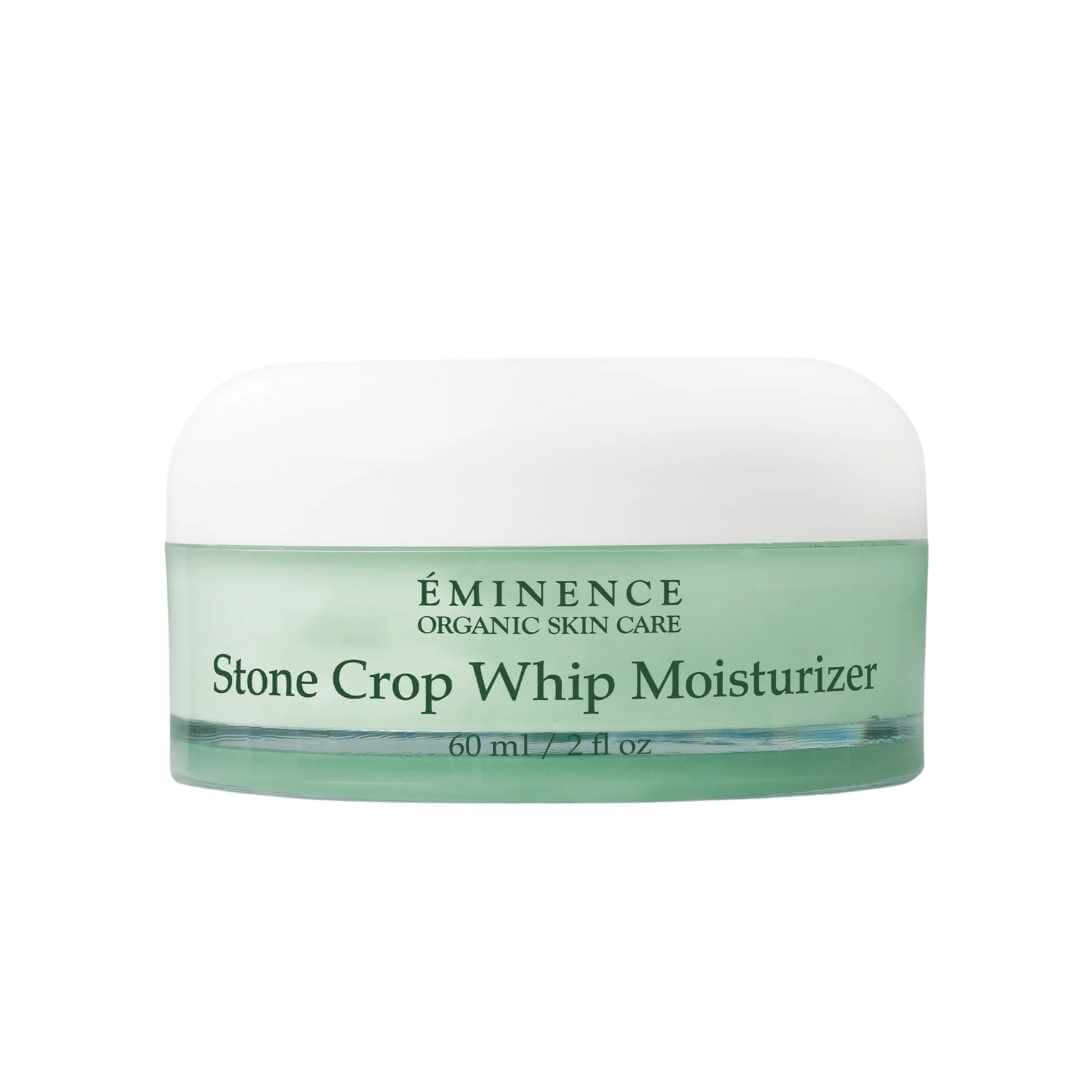 Close-up of Eminence Stone Crop Whip in a white jar, featuring natural ingredients for hydrating and plumping the skin.